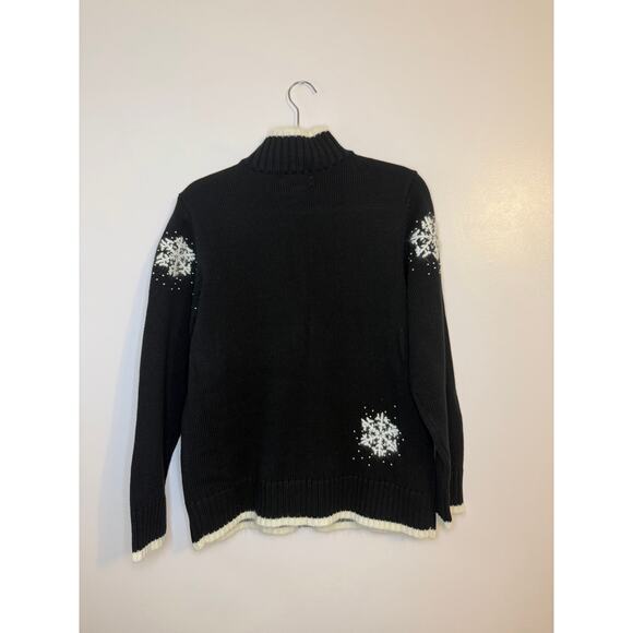 Quacker Factory Festive Snowflake Full Zip Sweater Black White Winter Sweater S - Picture 2 of 8